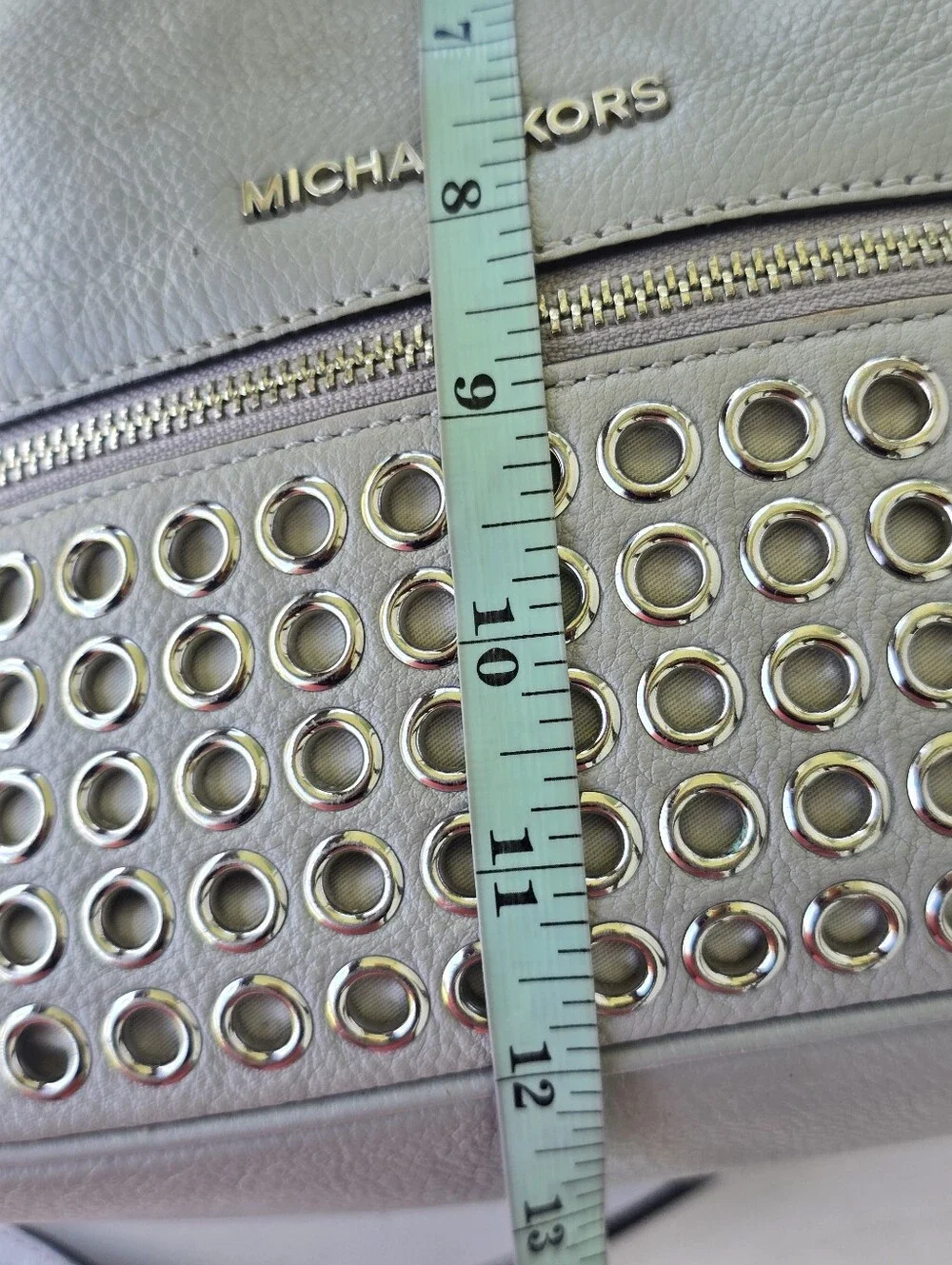 Michael Kors Gray Leather Grommet Studded Backpack Silver Hardware 12x13
